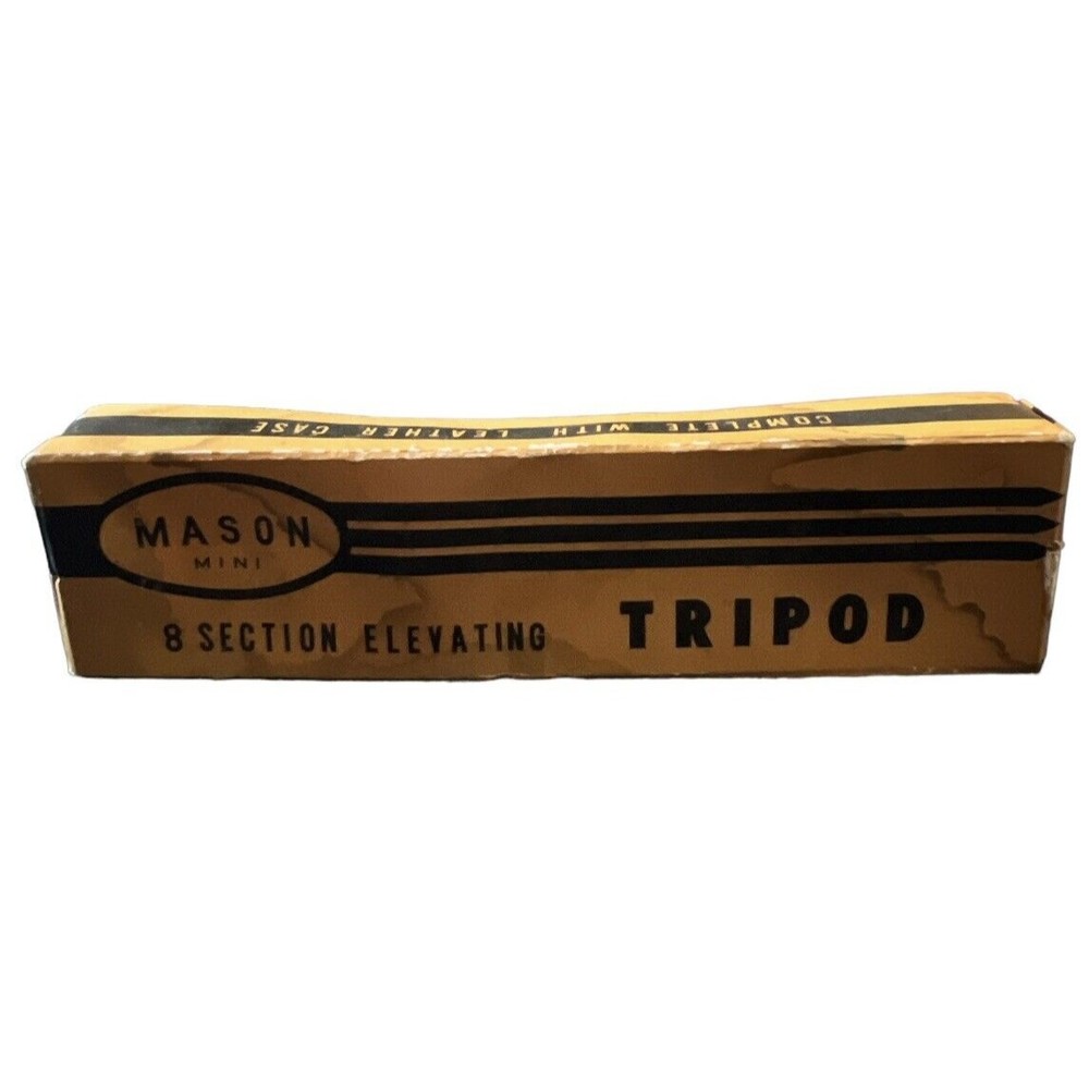 VTG MASON Mini 11" All Metal Adjustable  Elevating  Tripod Leather Case/orig Box
